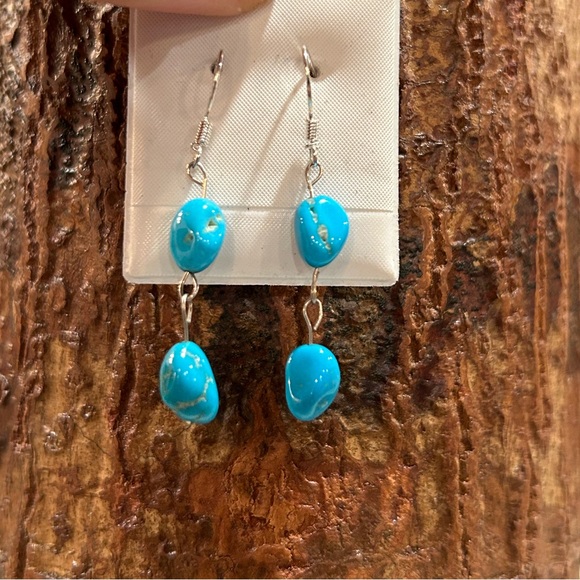 Turquoise Sleeping Beauty 925 dangle earrings hand made - Picture 2 of 7